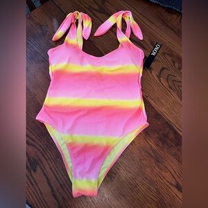 XOXO Pastel Pink and Yellow Striped One Piece Bathing Suit